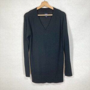 Gap Textured Tunic Sweater Plunging V-Neck Dark Academia Minimalist Classic S